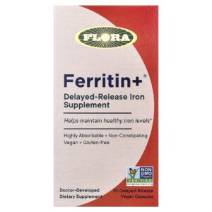 Flora Ferritin +® 30 Cápsulas Veganas de Liberação Retardada (20 mg por Cápsula)