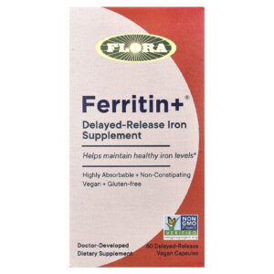 Flora Ferritin +® 60 Cápsulas Veganas de Liberação Retardada (20 mg por Cápsula)