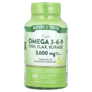 Natures Truth Ômega Triplo 3 6 e 9 Peixe Linhaça Borragem 60 Cápsulas Softgel de Liberação Rápida