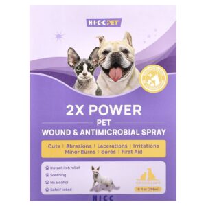 HICC Pet Spray Antimicrobiano e para Ferimentos de Animais de Estimação 2X Power Para Cães e Gatos 296 ml (10 fl oz)