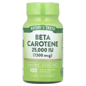 Natures Truth Betacaroteno 7.500 mcg (25.000 UI) 100 Cápsulas Softgel de Liberação Rápida