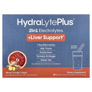 Hydralyte HydraLyte Plus® + Auxílio Hepático Gengibre e Laranja Sanguíneas 20 Embalagens 92 g (032 oz) Cada