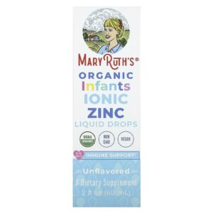 MaryRuths Zinco Iônico Orgânico para Bebês Gotas Líquidas 6 a 12 Meses Sem Sabor 60 ml (2 fl oz)