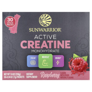 Sunwarrior Creatina Mono-hidratada Ativa Framboesa 30 Embalagens 7 g (024 oz) Cada