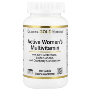 California Gold Nutrition Multivitamínico para Mulheres Ativas com Acteia Isoflavonas de Soja e Concentrado de Cranberry 180 Comprimidos
