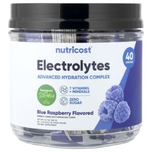 Nutricost Eletrólitos Complexo de Hidratação Avançado Framboesa Azul 40 Embalagens 4 g (014 oz) Cada