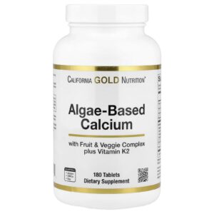 California Gold Nutrition Cálcio de Algas com Cálcio Vitamina D3 e Magnésio Morango Framboesa e Mirtilo Orgânicos 180 Comprimidos