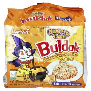 Buldak Buldak™ Ramen Frito Frango Picante Queijo Quattro 5 Pacotes 145 g (511 oz) Cada