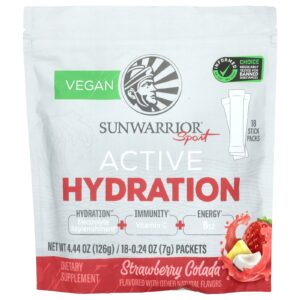 Sunwarrior Sport Hidratação Ativa Colada de Morango 18 Embalagens 7 g (024 oz) Cada