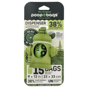 Original Poop Bags Dispensador de Sacos + Sacos Verde Sem Perfume 1 Dispensador 15 Sacos