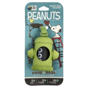 Original Poop Bags Peanuts® Dispensador de Sacos Verde Snoopy Sacos Sem Perfume 1 Dispensador 15 Sacos