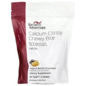 Bariatric Advantage Chewy Bite de Citrato de Cálcio Sem Açúcar Manteiga de Amendoim e Chocolate 90 Cápsulas Mastigáveis