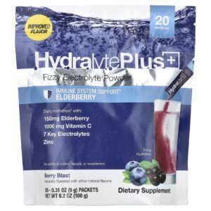 Hydralyte Hydralyte Plus+ Eletrólito Efervescente em Pó Explosão de Berry 20 Embalagens 9 g (031 oz) Cada