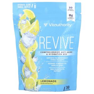 Vitauthority Revive Mistura Completa de Hidratação Antienvelhecimento Limonada 30 Bastões 39 g (013 oz) Cada