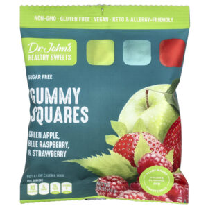 Dr. Johns Healthy Sweets Quadradinhos de Goma Sem Açúcar Maçã Verde Framboesa Azul e Morango 50 g (18 oz)
