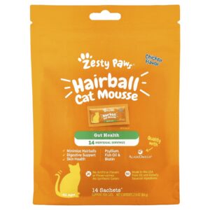 Zesty Paws Mousse para Bola de Pelo para Gatos Todas as Idades Frango 14 Sachês 6 g (02 oz) Cada