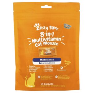 Zesty Paws Mousse Multivitamínica 8 em 1 para Gatos Todas as Idades Frango 14 Sachês 6 g (02 oz) Cada