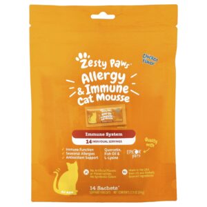 Zesty Paws Mousse para Gatos para Alergias e Imunidade Para Gatos Todas as Idades Frango 14 Sachês 6 g (02 oz) Cada