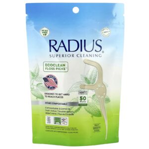 RADIUS EcoClean Floss Picks™ Hortelã-Pimenta Menta 50 Hastes de Fio Dental Compostáveis