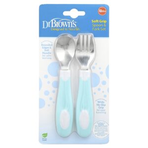 Dr. Browns Conjunto de Colher e Garfo Soft Grip A Partir de 12 Meses Azul-Petróleo Conjunto de 2 Unidades