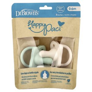 Dr. Browns Chupeta HappyPaci™ 0-6 Meses Verde Cinza e Cru 3 Unidades