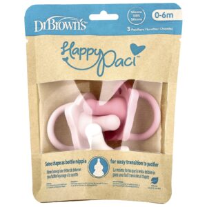 Dr. Browns Chupeta HappyPaci™ 0-6 Meses Rosa Rosa Claro e Branco 3 Unidades