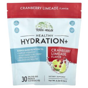 Terra Origin Healthy Hydration+ Limonada com Cranberry 30 Embalagens para Qualquer Lugar 62 g (022 oz) Cada