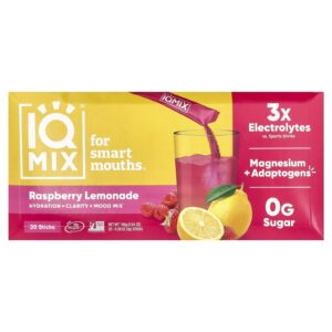 IQBAR IQMIX® Mistura de Hidratação + Clareza + Humor Limonada de Framboesa 20 Bastões 8 g (028 oz) Cada