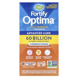 Natures Way Fortify Optima Probiótico Diário + Prebióticos 60 Bilhões 30 Cápsulas de Liberação Retardada
