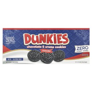 ChocZero Dunkies Biscoitos de Chocolate e Creme Baunilha 12 Pacotes 21 g (075 oz) Cada
