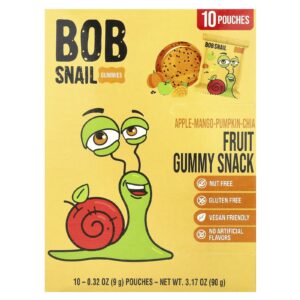 Bob Snail Lanche de Goma de Frutas Maçã-Manga-Abóbora-Chia 10 Unidades 9 g (032 oz) Cada