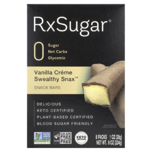 RxSugar Swealthy Snax Barras para Lanche Creme de Baunilha 8 Pacotes 28 g (1 oz) Cada