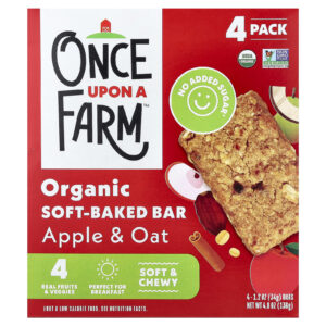 Once Upon A Farm Barra Assada Macia e Orgânica Maçã e Aveia 4 Barras 34 g (12 oz) Cada