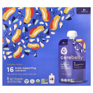 Cerebelly Purê Orgânico Mais de 6 Meses Abóbora-Menina e Feijão Branco 6 Sachês 113 g (4 oz) Cada