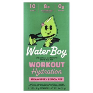 Waterboy Hidratação para Treino Mistura para Bebida de Eletrólitos Limonada de Morango 10 Embalagens 61 g (022 oz) Cada
