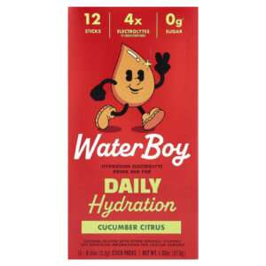 Waterboy Hidratação Diária Mistura para Bebida de Eletrólitos Pepino e Cítricos 12 Embalagens 32 g (011 oz) Cada