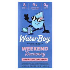 Waterboy Recuperação para o Fim de Semana Mistura para Bebida de Eletrólitos para Hidratação Limonada de Morango 8 Embalagens 65 g (023 oz) Cada