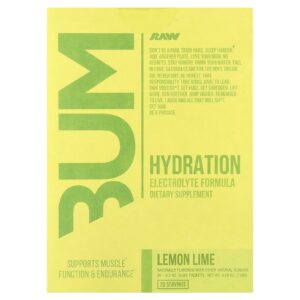 Raw Nutrition Bum Hidratação Fórmula de Eletrólitos Limão Siciliano 20 Embalagens 58 g (02 oz) Cada