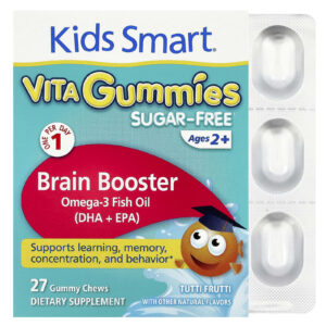 Kids Smart Vita Gummies Brain Booster Sem Açúcar A Partir de 2 Anos de Idade Sabor Tutti-Frutti 27 Gomas Mastigáveis