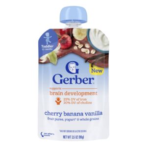 Gerber Purê de Frutas Iogurtes e Grãos Integrais A partir de 12 Meses Cereja Banana e Baunilha 99 g (35 oz)