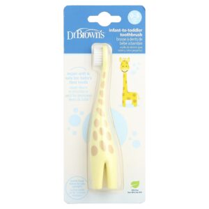 Dr. Browns Escova de Dentes para Bebês e Crianças 0 a 3 Anos Amarelo Girafa 1 Escova de Dentes