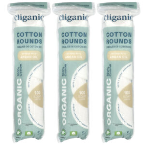 Cliganic Discos de Algodão Orgânicos com Infusão de Óleo de Argão 3 Pacotes 100 Discos de Algodão Cada