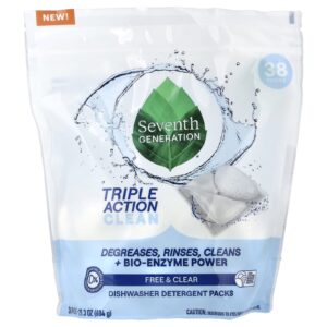 Seventh Generation Pacotes de Detergente para Lava-Louças Livre e Transparente 36 Pacotes 604 g (213 oz)