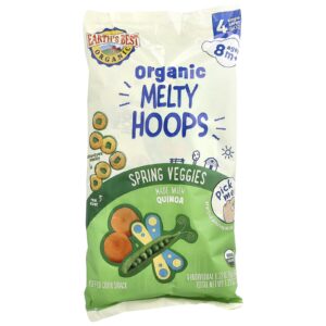Earths Best Bastões Melty Orgânicos Lanche de Milho Tufado Vegetais da Primavera Mais de 8 Meses 4 Pacotes de Porção Individual 9 g (032 oz) Cada