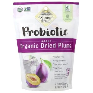 Sunny Fruit Ameixas Desidratadas Orgânicas com Adição de Probióticos 5 Pacotes 30 g (106 oz) Cada