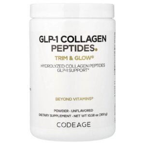 Codeage Peptídeos de Colágeno GLP-1 em Pó Trim & Glow® Sem Sabor 300 g (1058 oz)