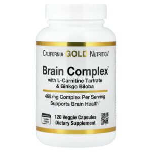California Gold Nutrition Complexo para o Cérebro com L-carnitina Ginkgo biloba Fosfatidilserina e Colina 120 Cápsulas Vegetais
