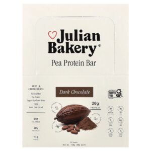 Julian Bakery Barra de Proteína de Ervilha Chocolate Amargo 12 Barras 60 g (21 oz) Cada