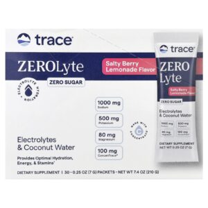 Trace ZEROLyte Eletrólito e Água de Coco Limonada Salgada de Frutos Silvestres 30 Embalagens 7 g (025 oz) Cada