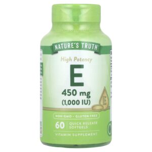 Natures Truth Vitamina E Alta Potência 450 mg (1.000 UI) 60 Cápsulas Softgel de Liberação Rápida
